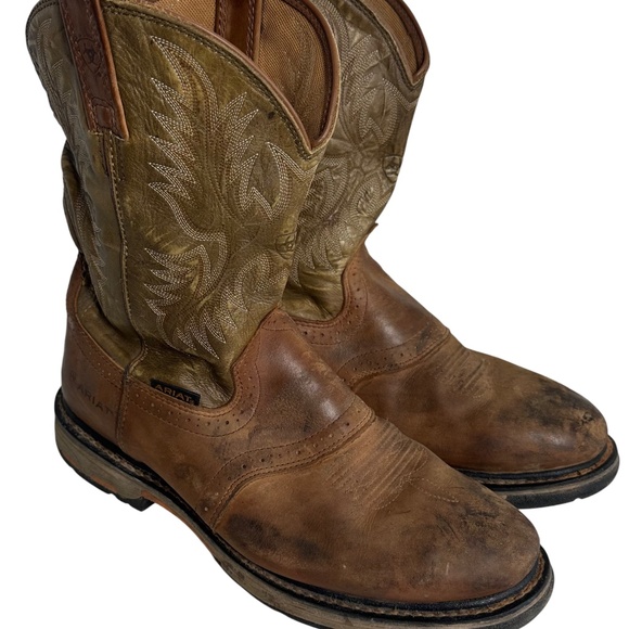 ARIAT Workhog Cowboy Boots Mens Sz 14 D Western Leather Brown Aged Bark Work - Picture 3 of 9